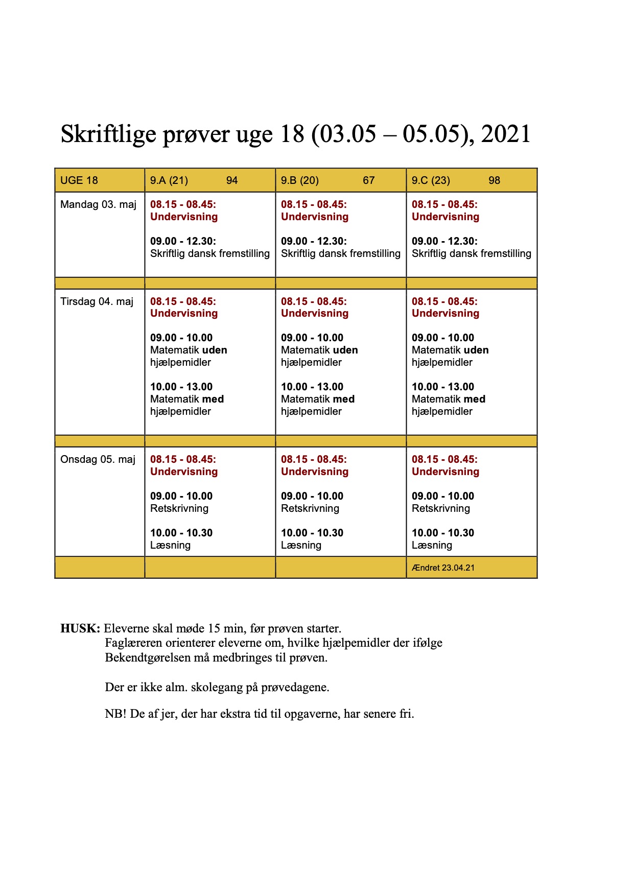 skriftlige prøver
